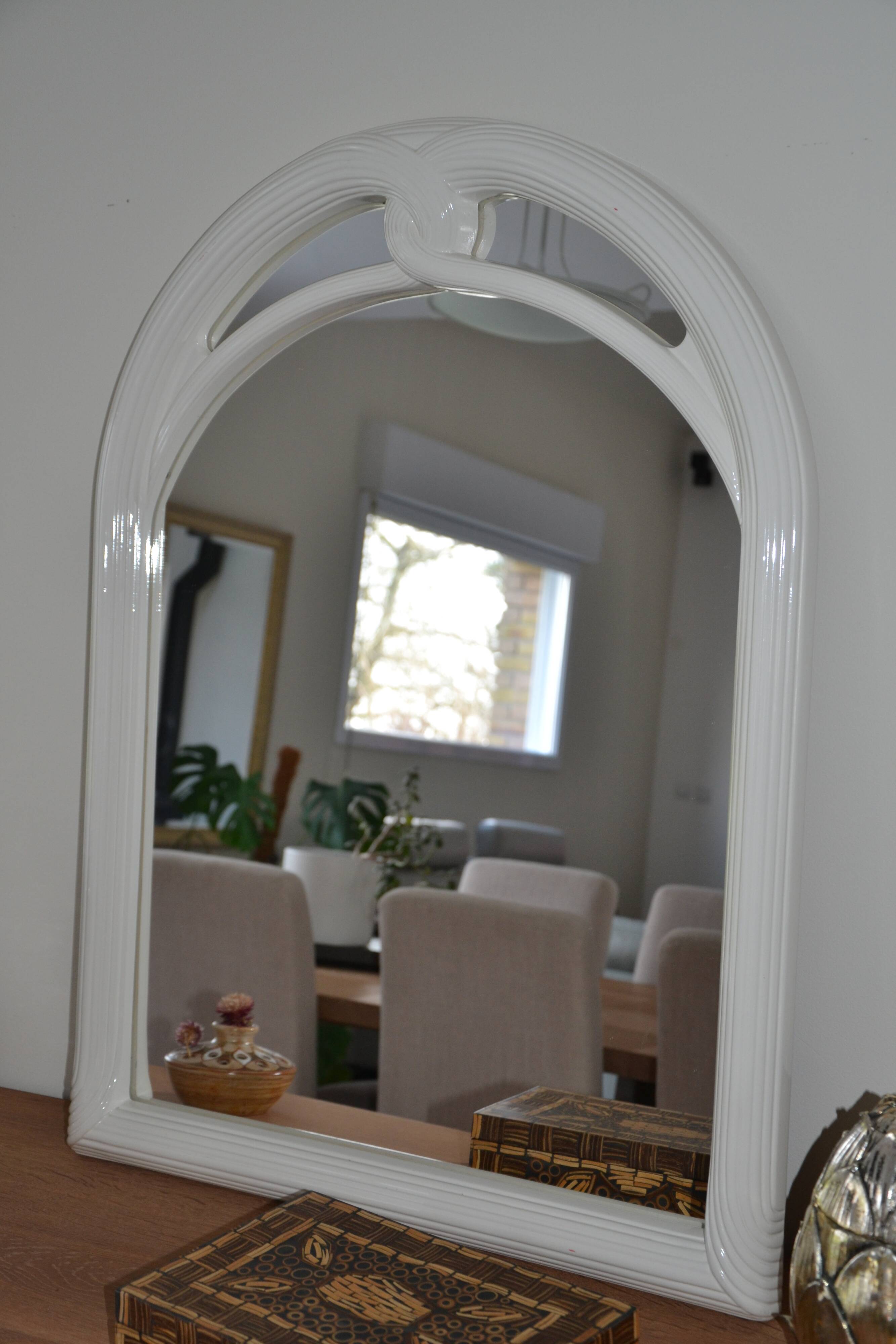 White mirror in 90s Art Deco style