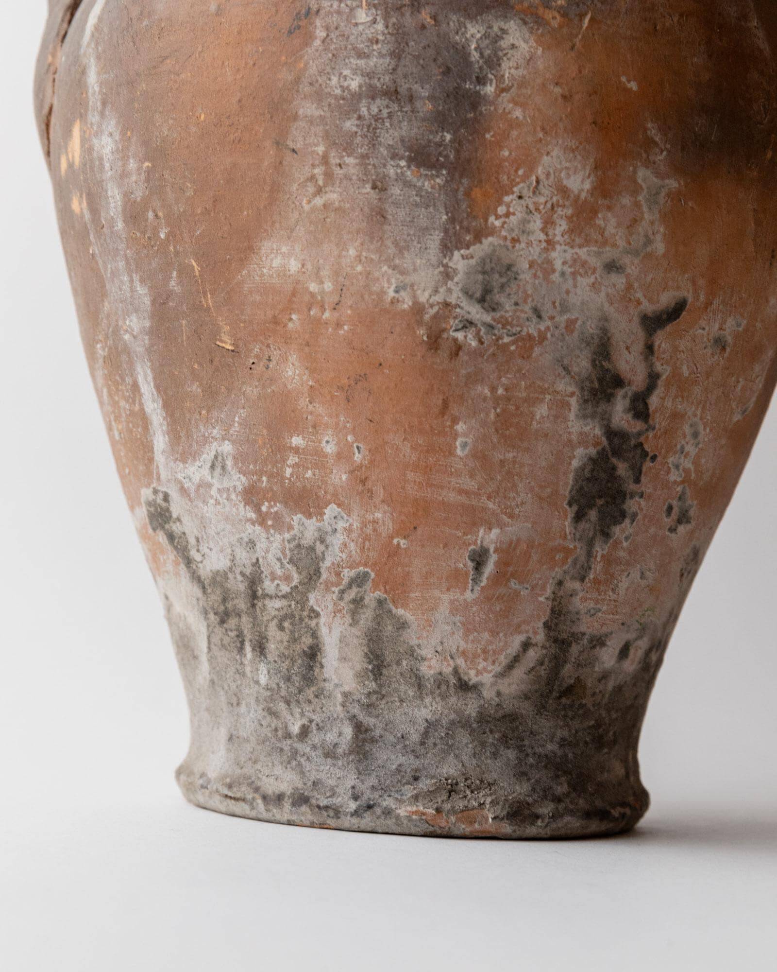 18th-century antique terracotta amphora, Italian ceramic with twisted handles.