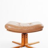Brown leather armchair & ottoman, 1970