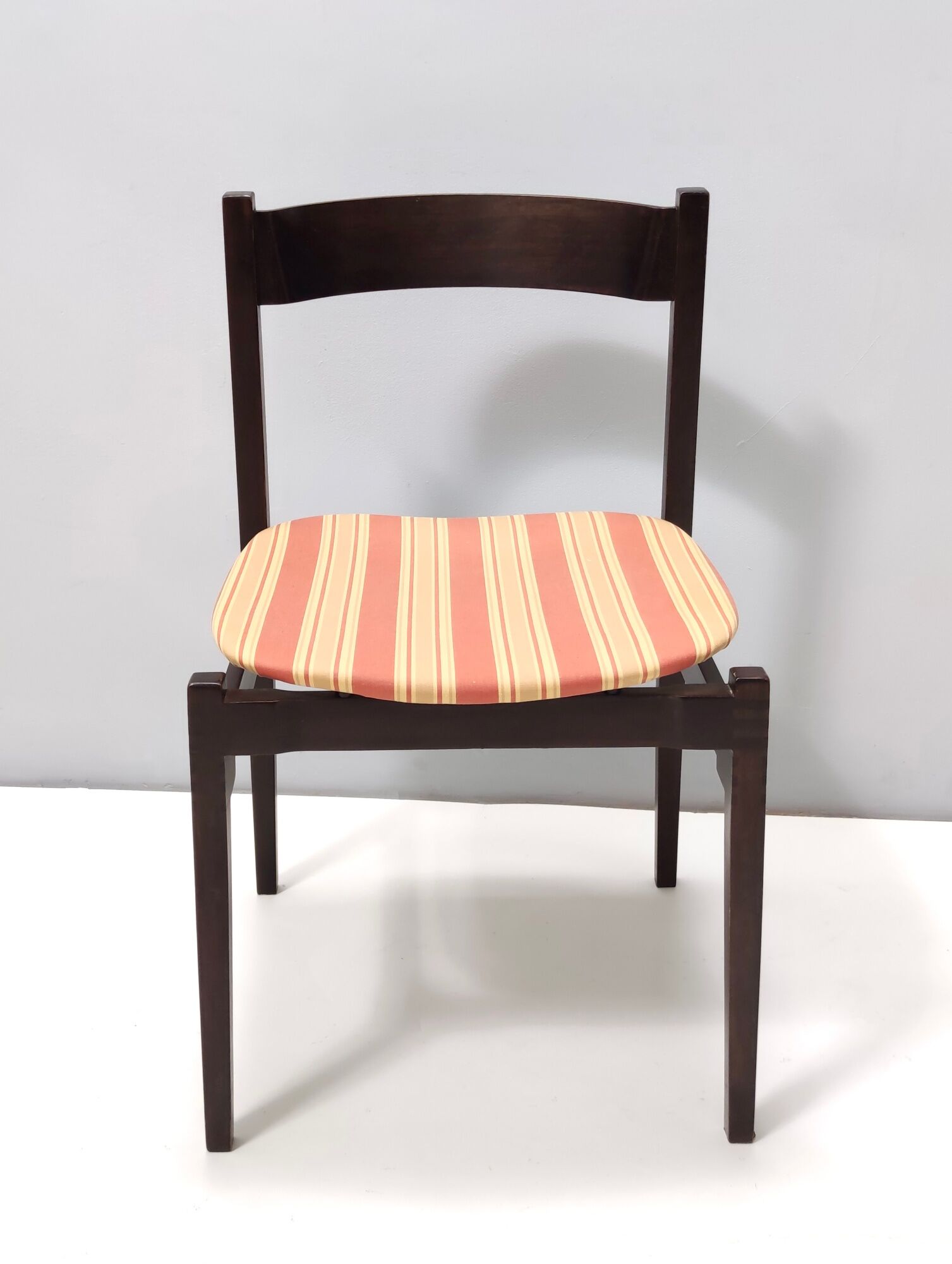 Vintage Set of Six Walnut Chairs by Gianfranco Frattini for Cassina with Stripe Patterned Orange Fab