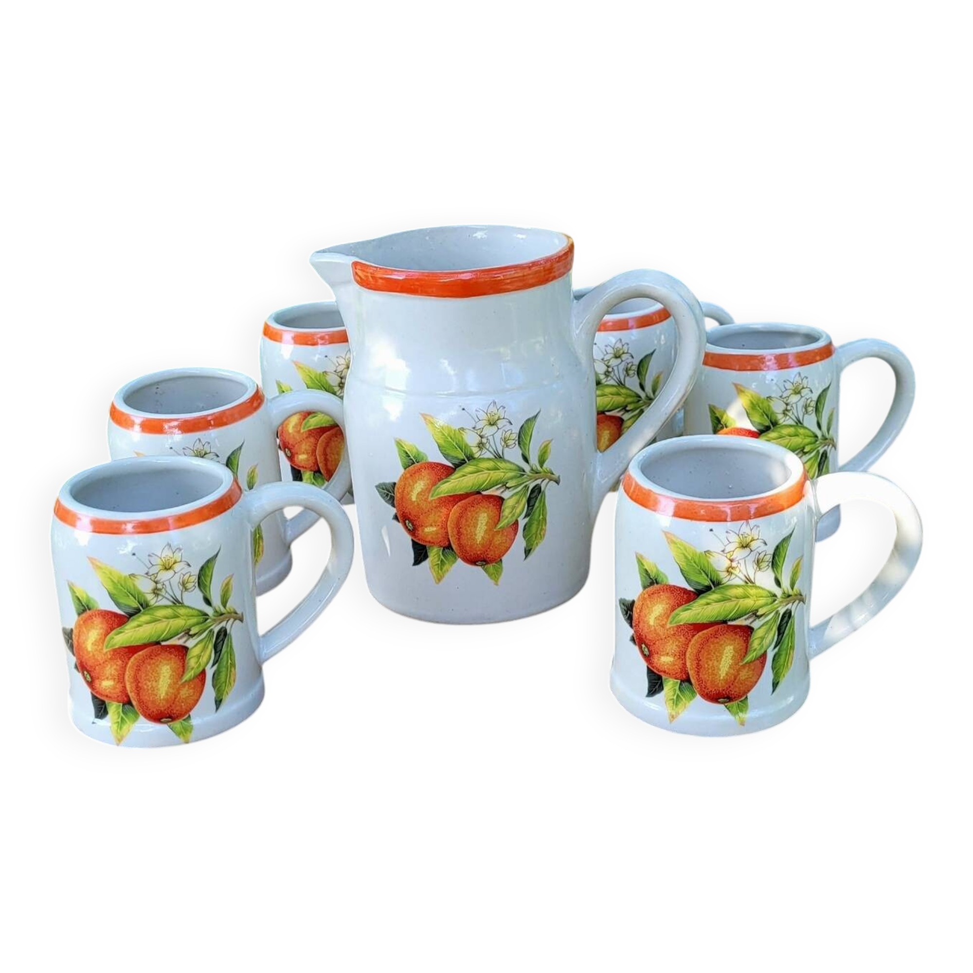 Chic vintage stoneware service campaign Digoin pitcher cup mug handmade