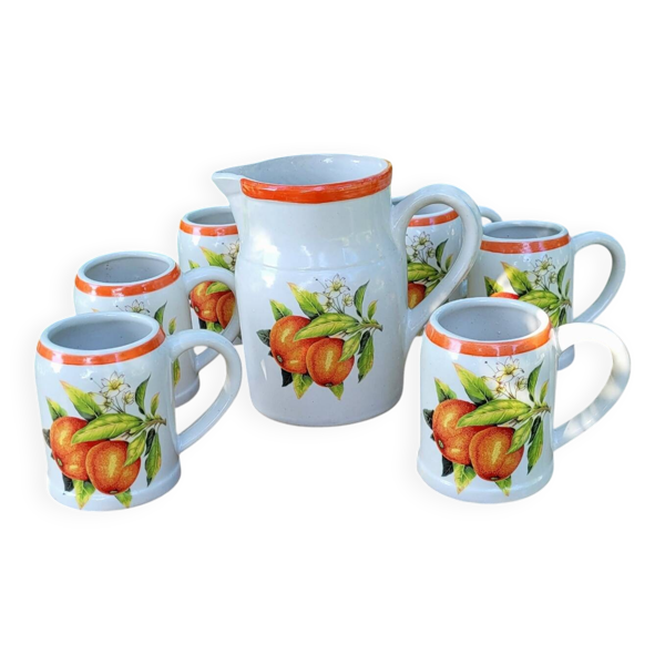 Service campagne chic vintage grés Digoin pichet tasse mug fait main