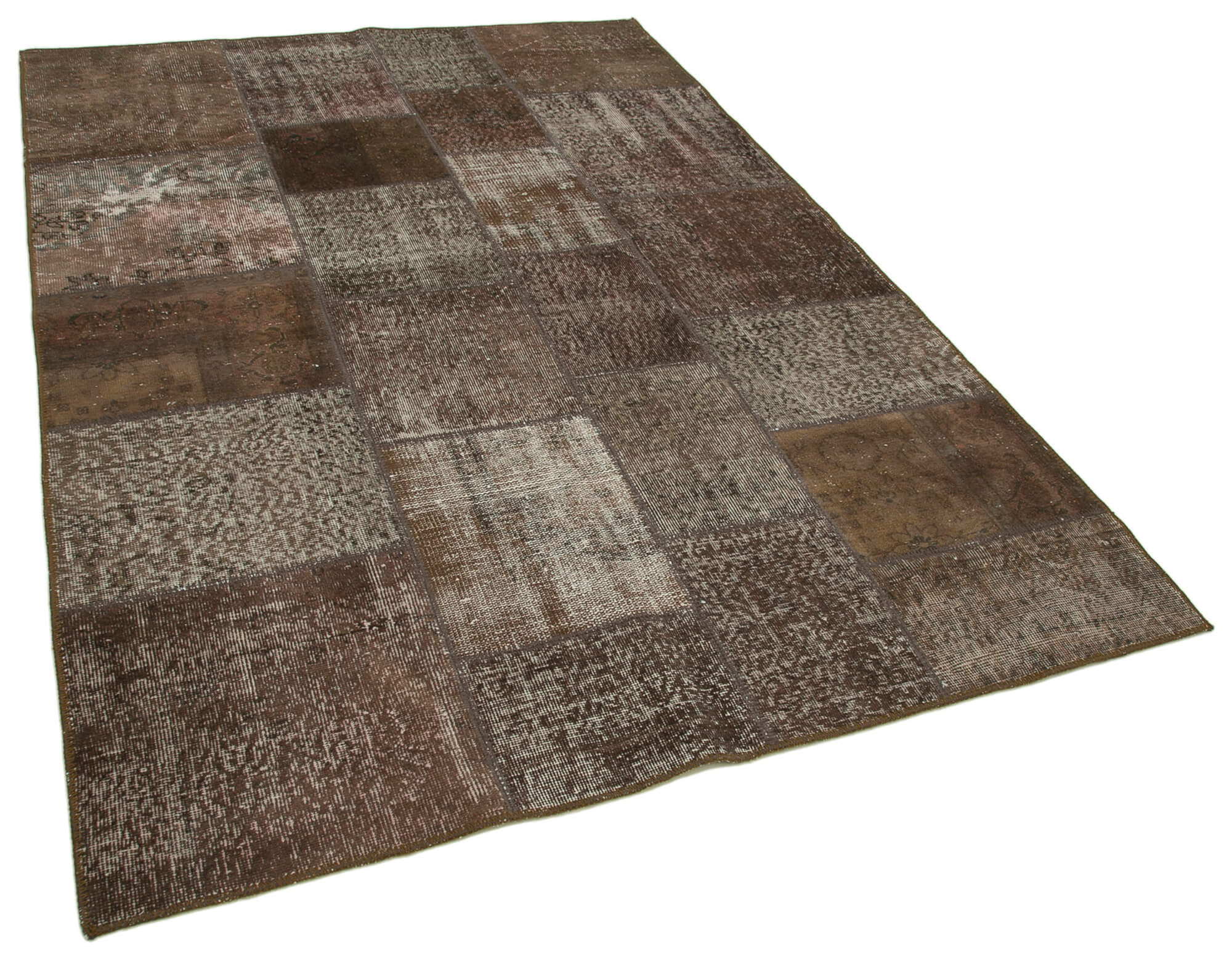 Handwoven Turkish Contemporary 170 cm x 243 cm Brown Patchwork Carpet