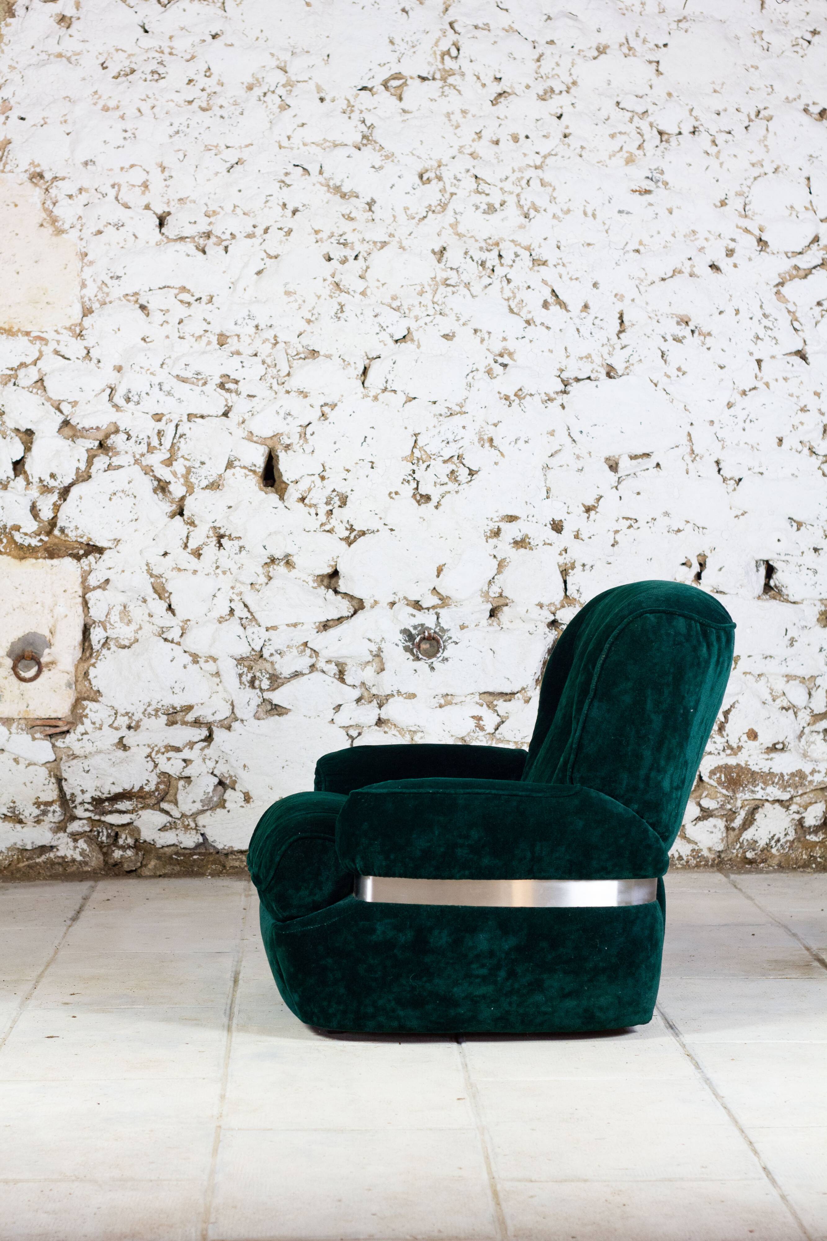 Green velvet armchair "spage age" by Beka, 1970