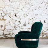 Fauteuil en velours vert "spage age" par Beka, 1970