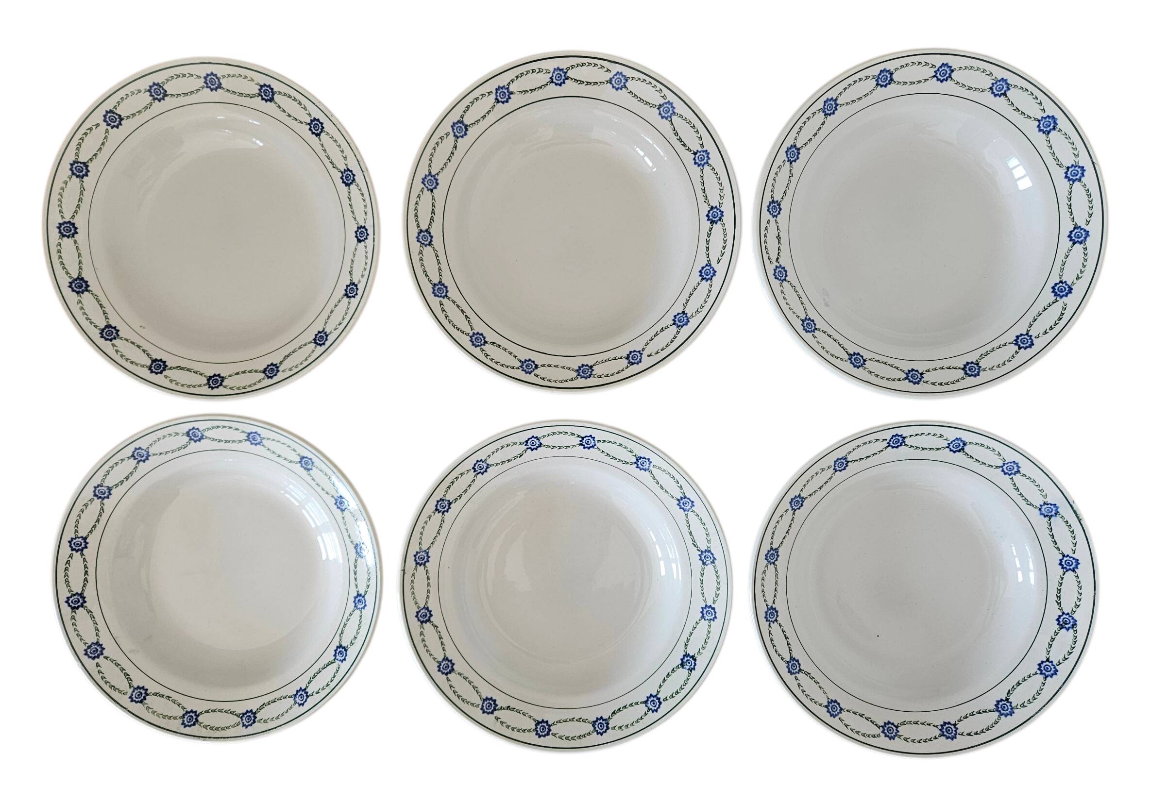 6 antique deep plates in earthenware from Saint-Amand (Nord)