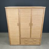 Armoire vintage italienne en rotin et bambou, années 1960