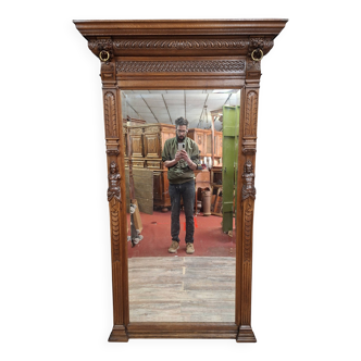 carved oak fireplace mirror, Renaissance, dating from the late 19th century