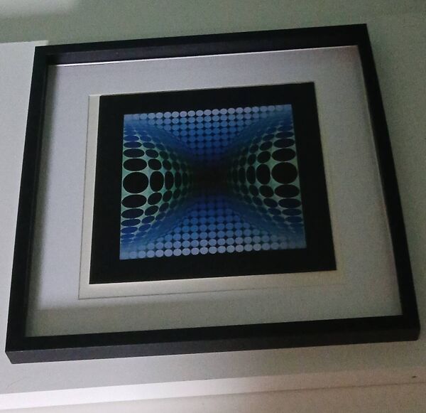 Tableau Vintage Art Optique - Victor Vasarely - Cadre 40x40cm