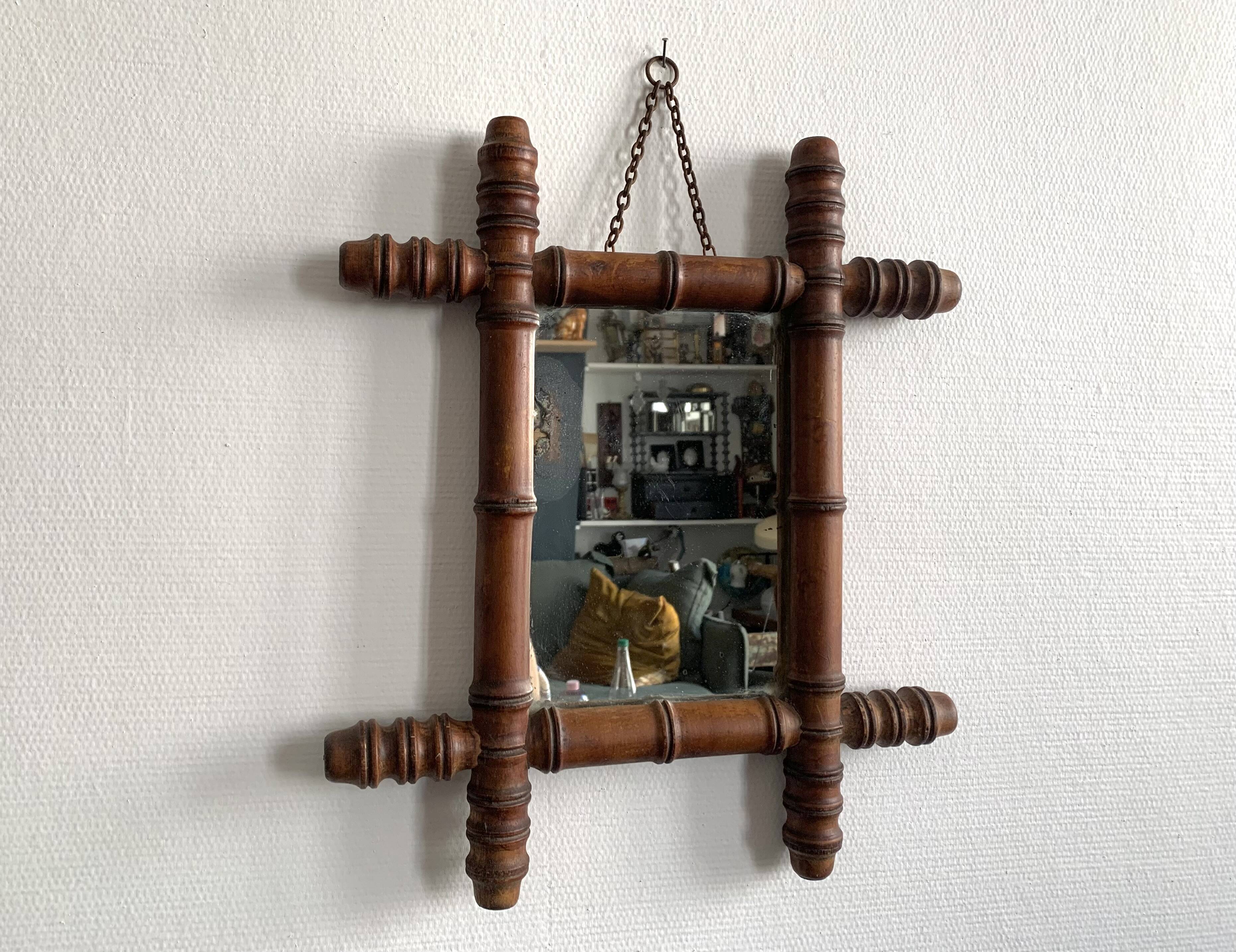 Late 19th century bamboo-style turned wooden mirror