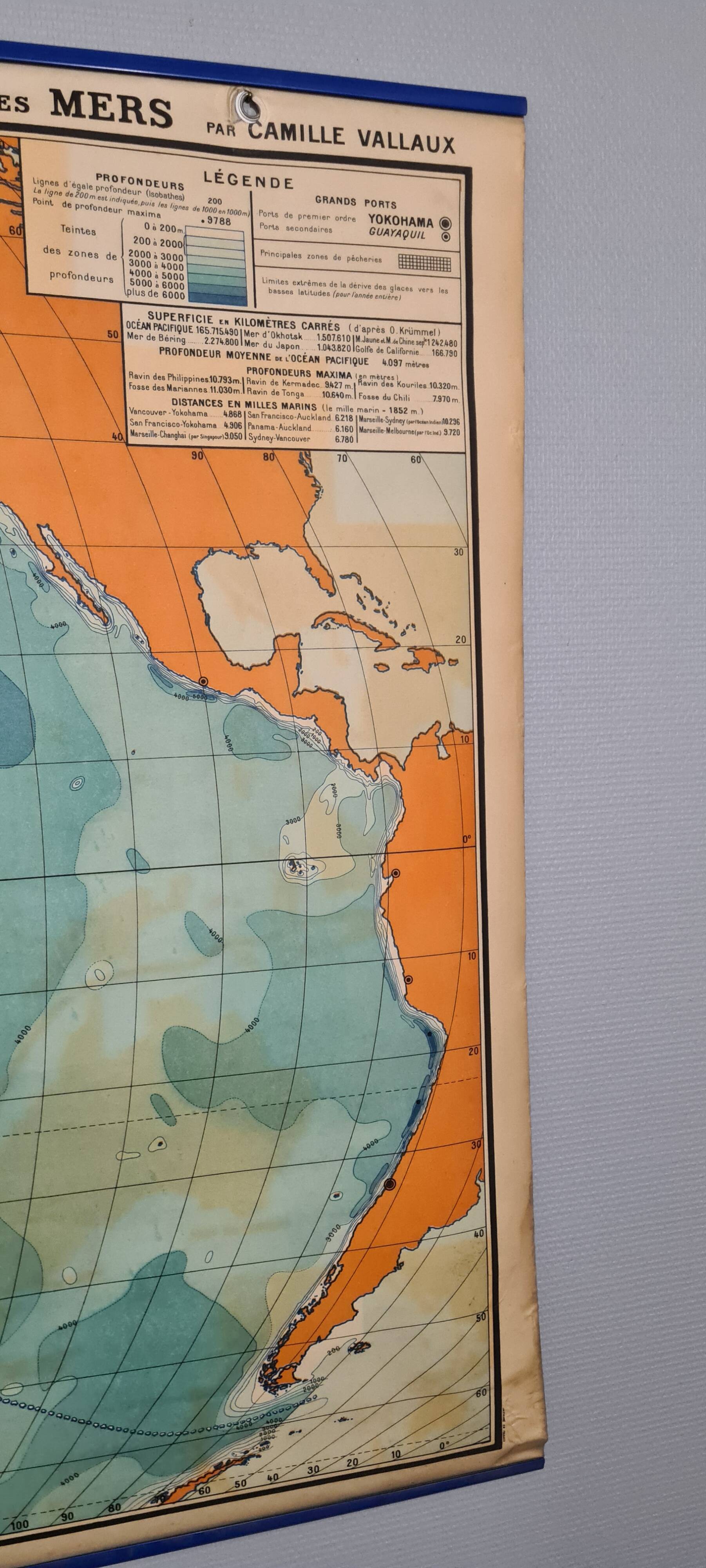 Large vintage school wall map – Pacific Ocean