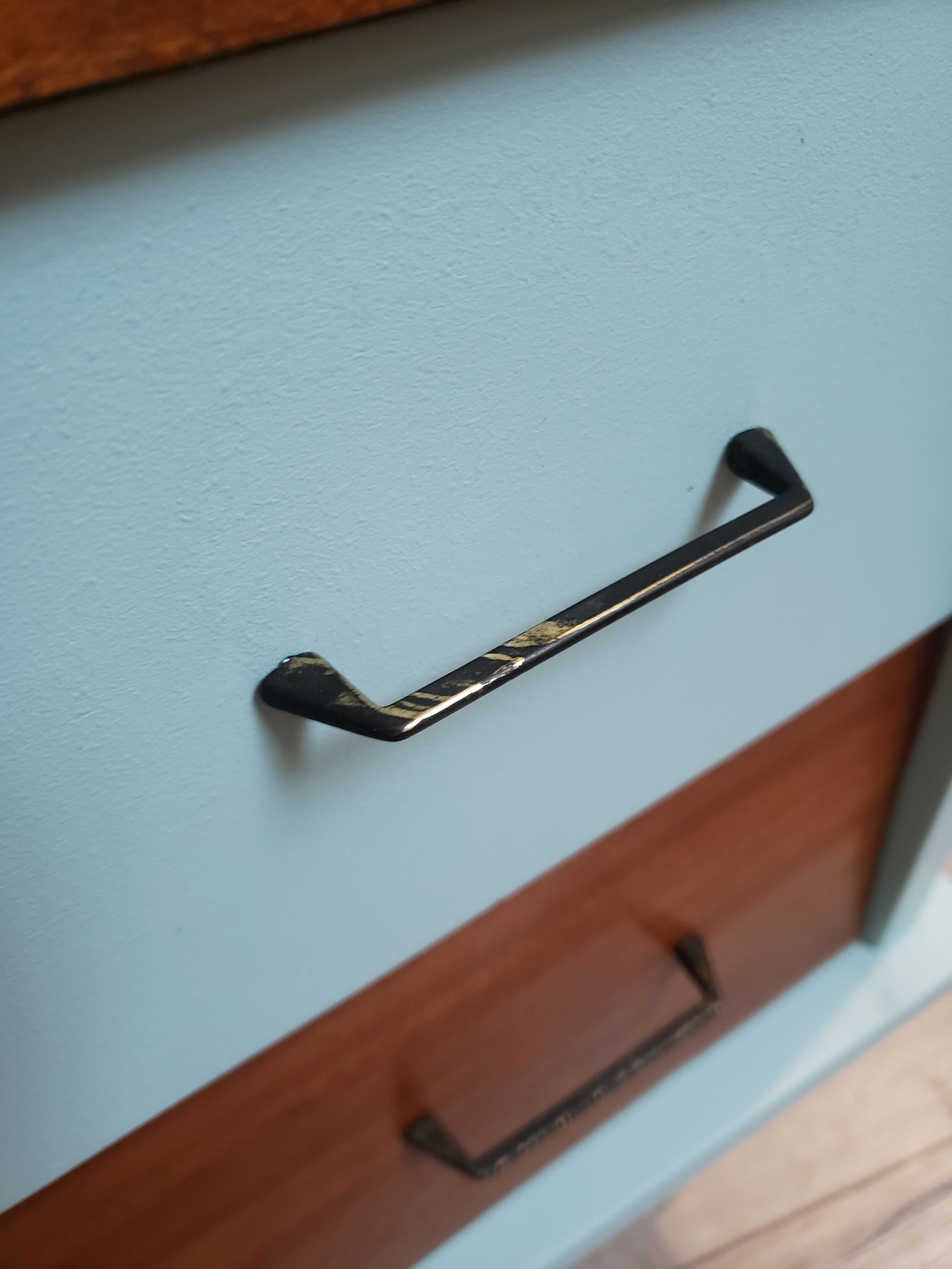 Vintage wood and blue chest of drawers
