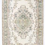6x10 Beige & Green Geometric Pattern Anatolian Vintage Rug, 185x296 Cm