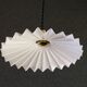 Old pendant light in white pleated glass - delivered with new brass socket and new cable