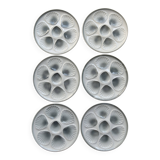 6 vintage Moulin des Loups earthenware oyster plates in shades of blue and grey