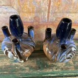 Pair of marbled blue soliflore vases