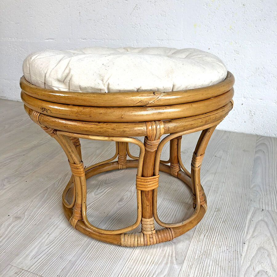 60's vintage rattan pouf