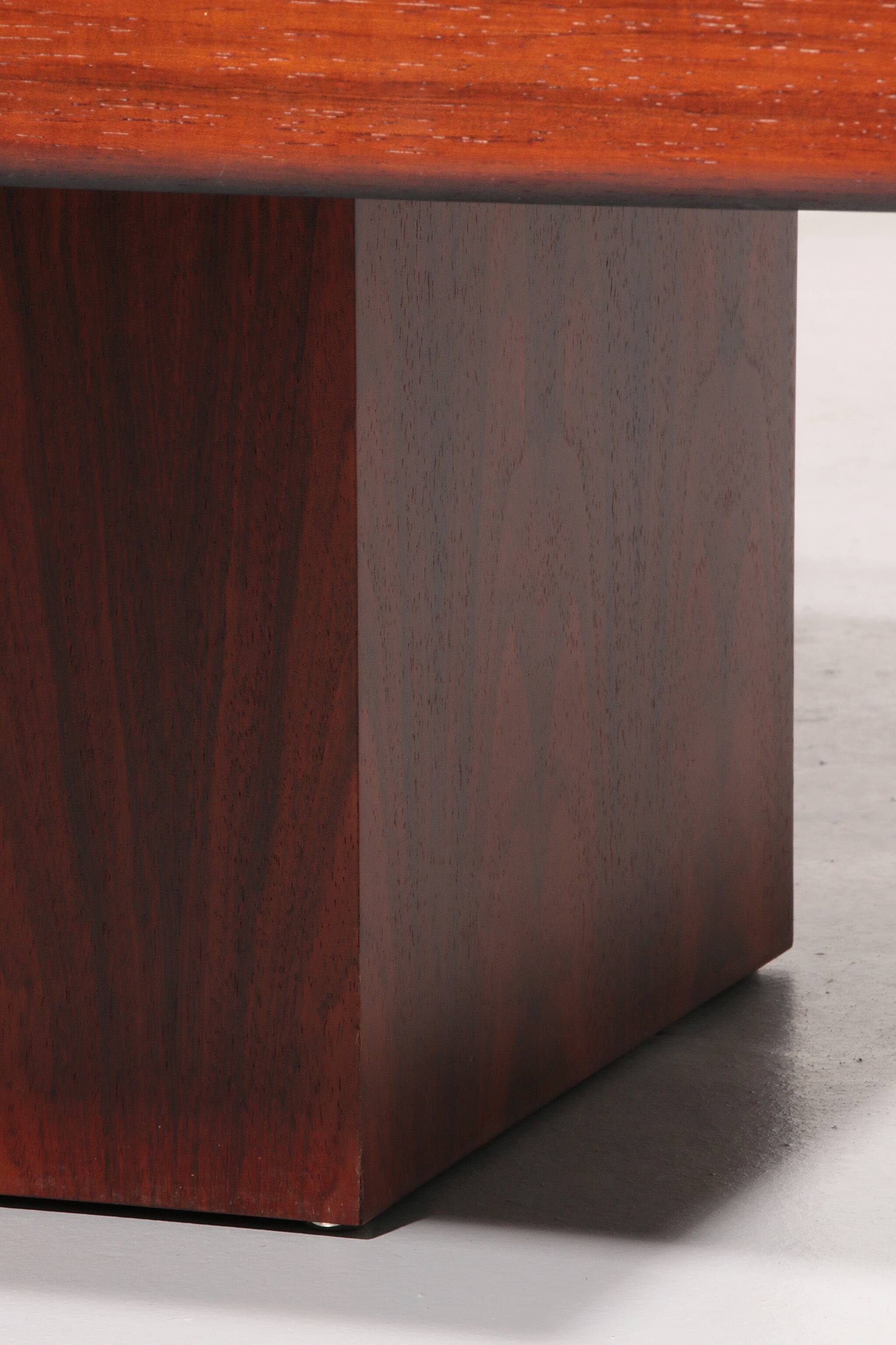 Brutalist Coffee Table with Copper Top and Wooden Base 1970