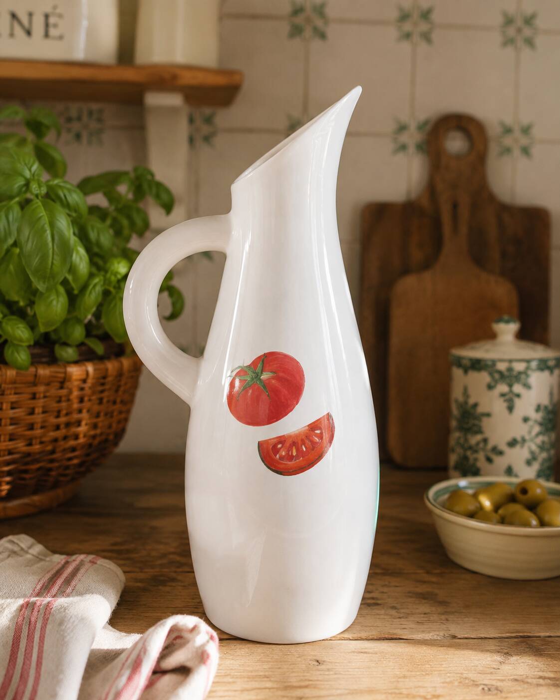 vintage ceramic pitcher Longchamp tomato hard-boiled egg design
