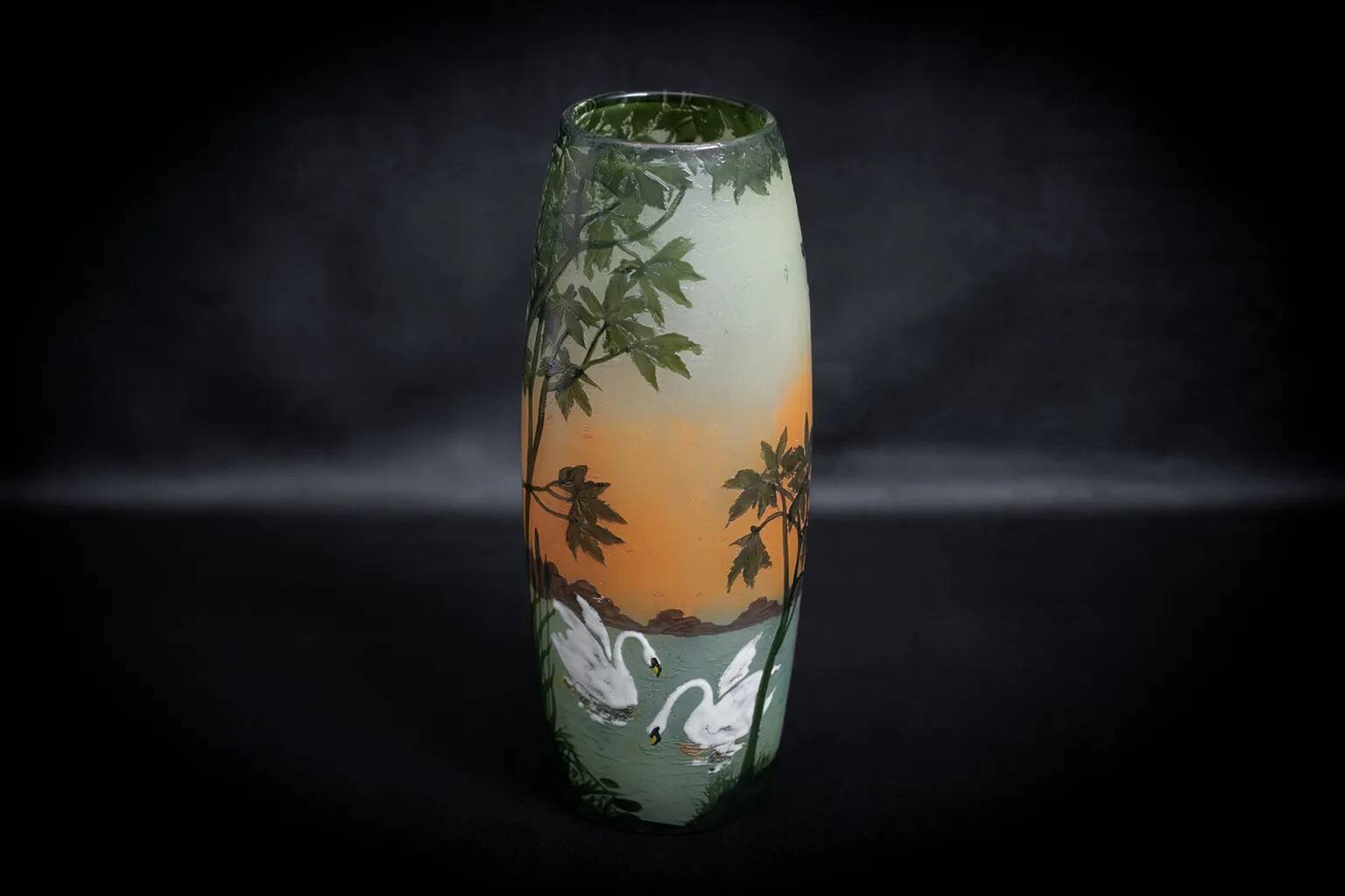 Large Legras Art Nouveau vase in acid-etched glass | Swan Lake