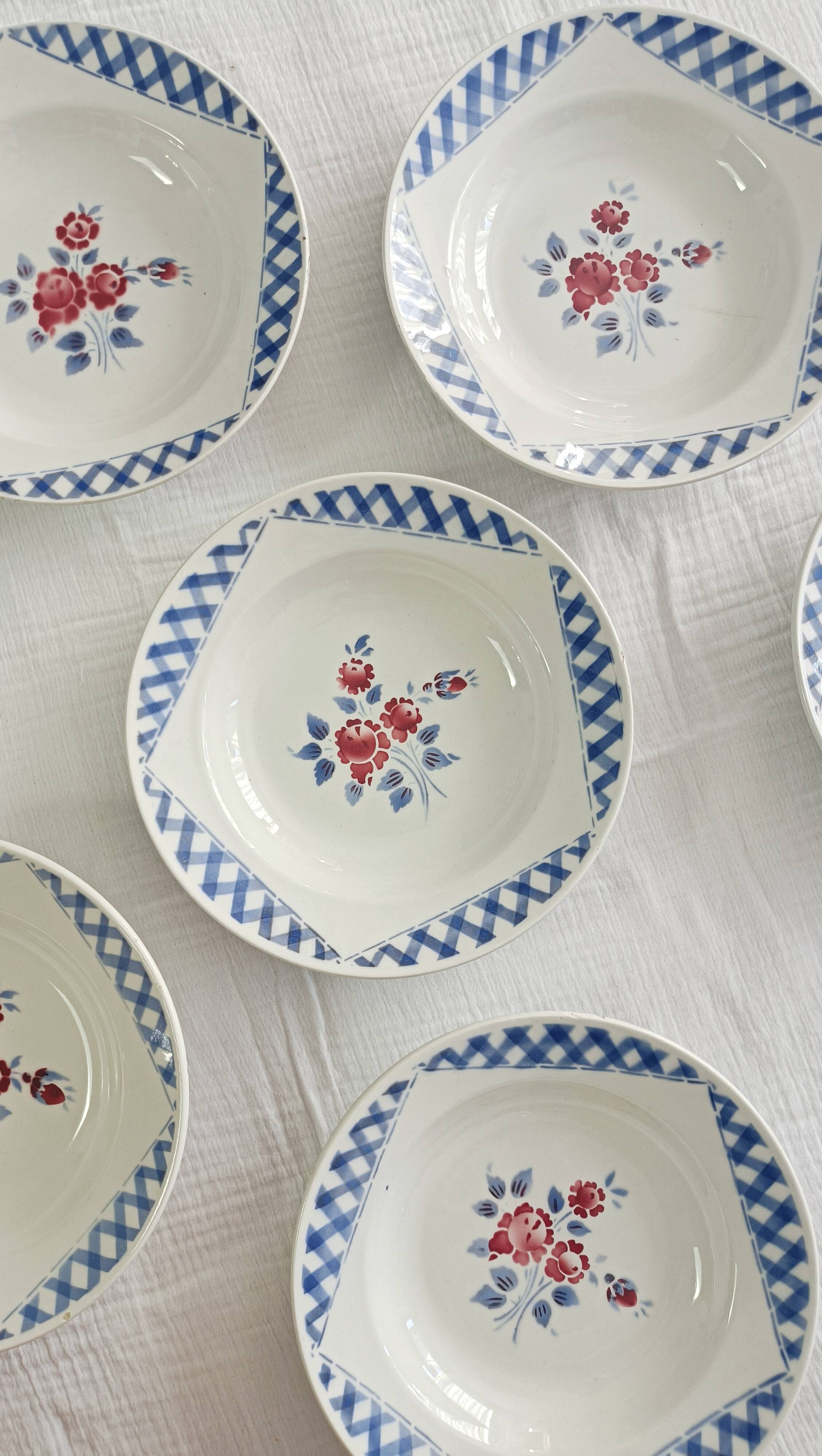 Set of 6 Lunéville K&G soup plates, Henri decor