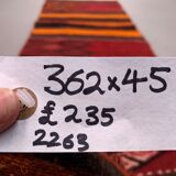 Old Turkish narrow Kilim Runner 362x45 cm shabby chic, vintage kelim