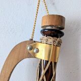 Amber glass carafe woven with wicker wooden handle