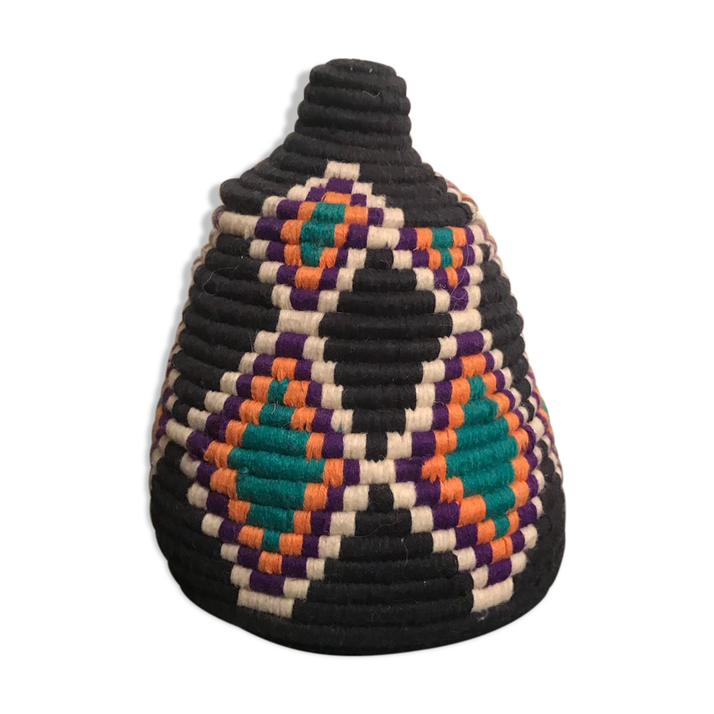 Berber wool and black and white raffia basket