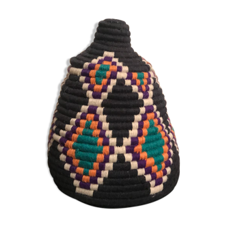 Panier Berbère en laine et raphia noir et blanc