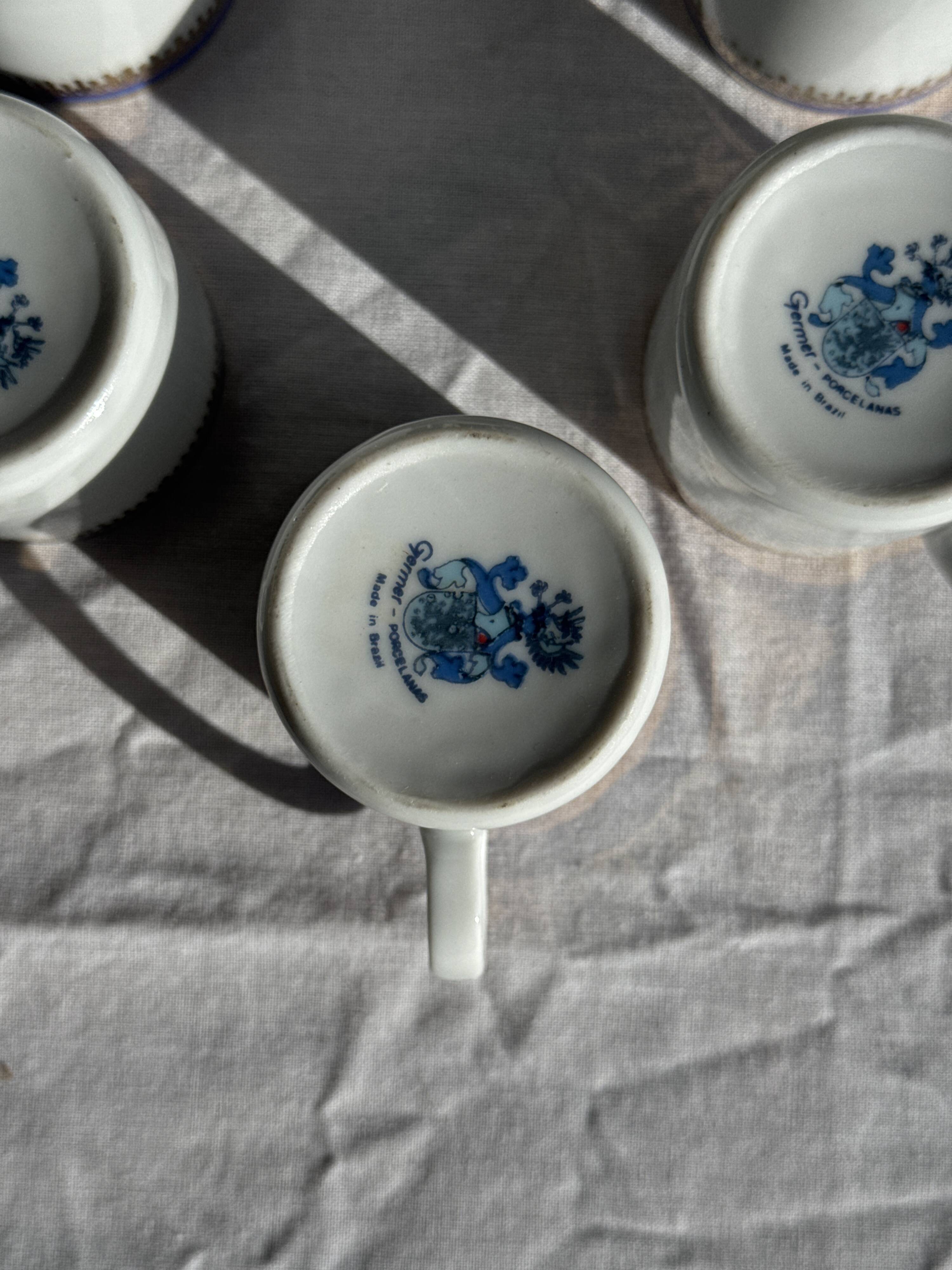 Set of 6 small espresso cups Germer Porcelain, made in Brazil.