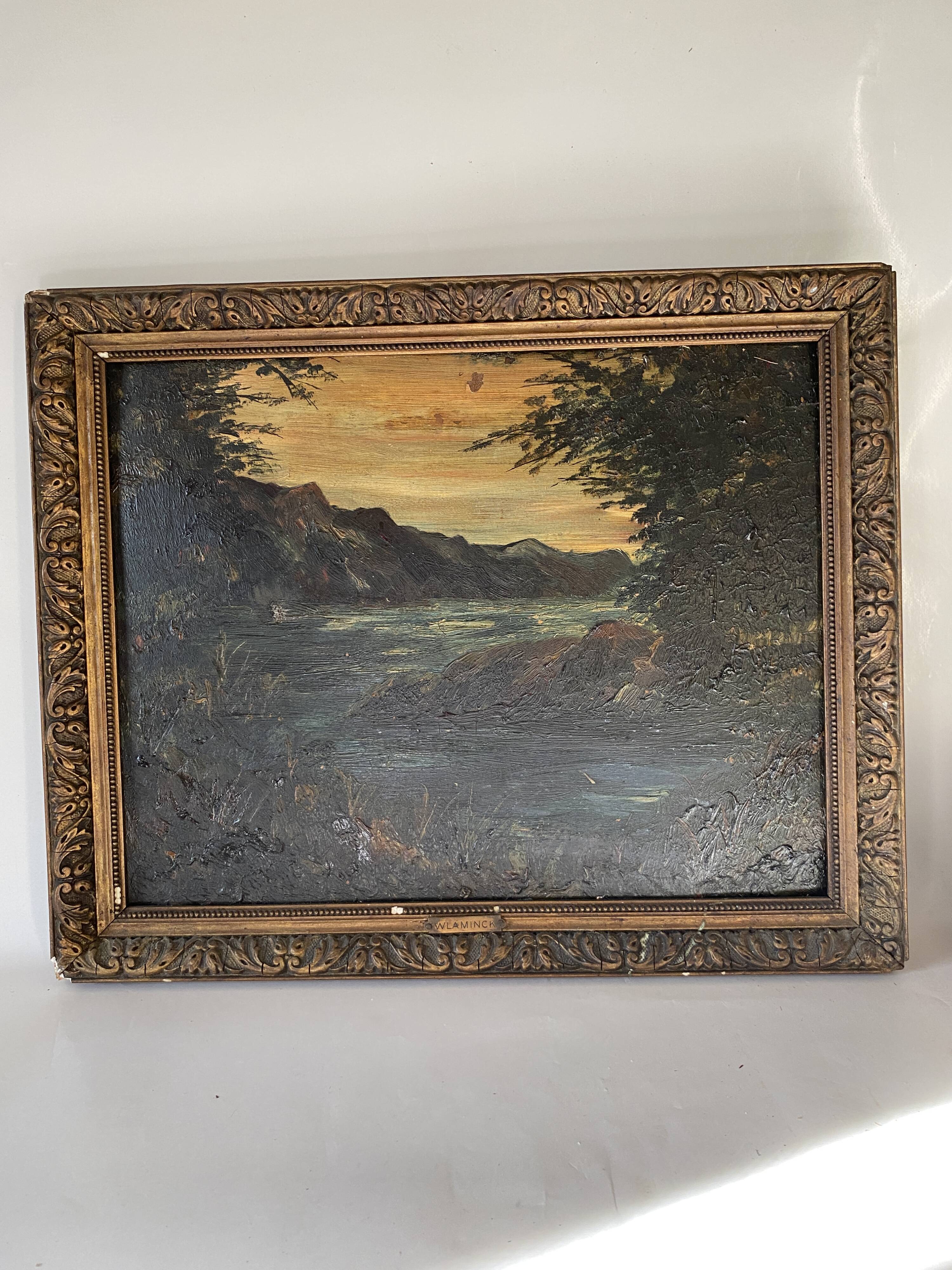 Oil and wood frame, ca 1900