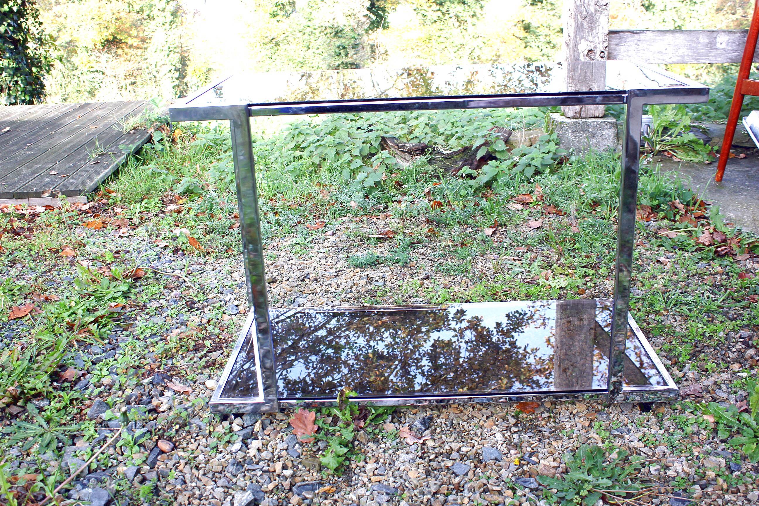 Desserte console vintage design chrome verre fumé année 70