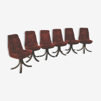 Chaises pivotantes de velour corail / rouille années 70