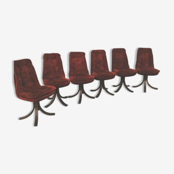 Coral velvet swivel chairs / rust 70s