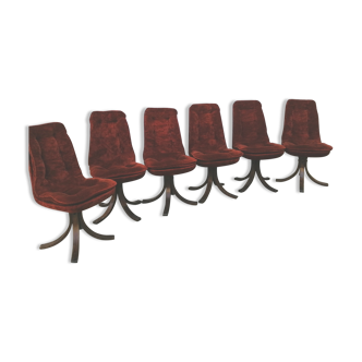 Coral velvet swivel chairs / rust 70s