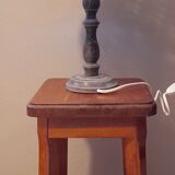 Old 4-foot stool, cross structure, varnished solid wood, 1970s