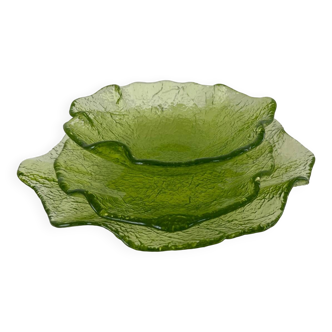 Set of 3 green glass bowls