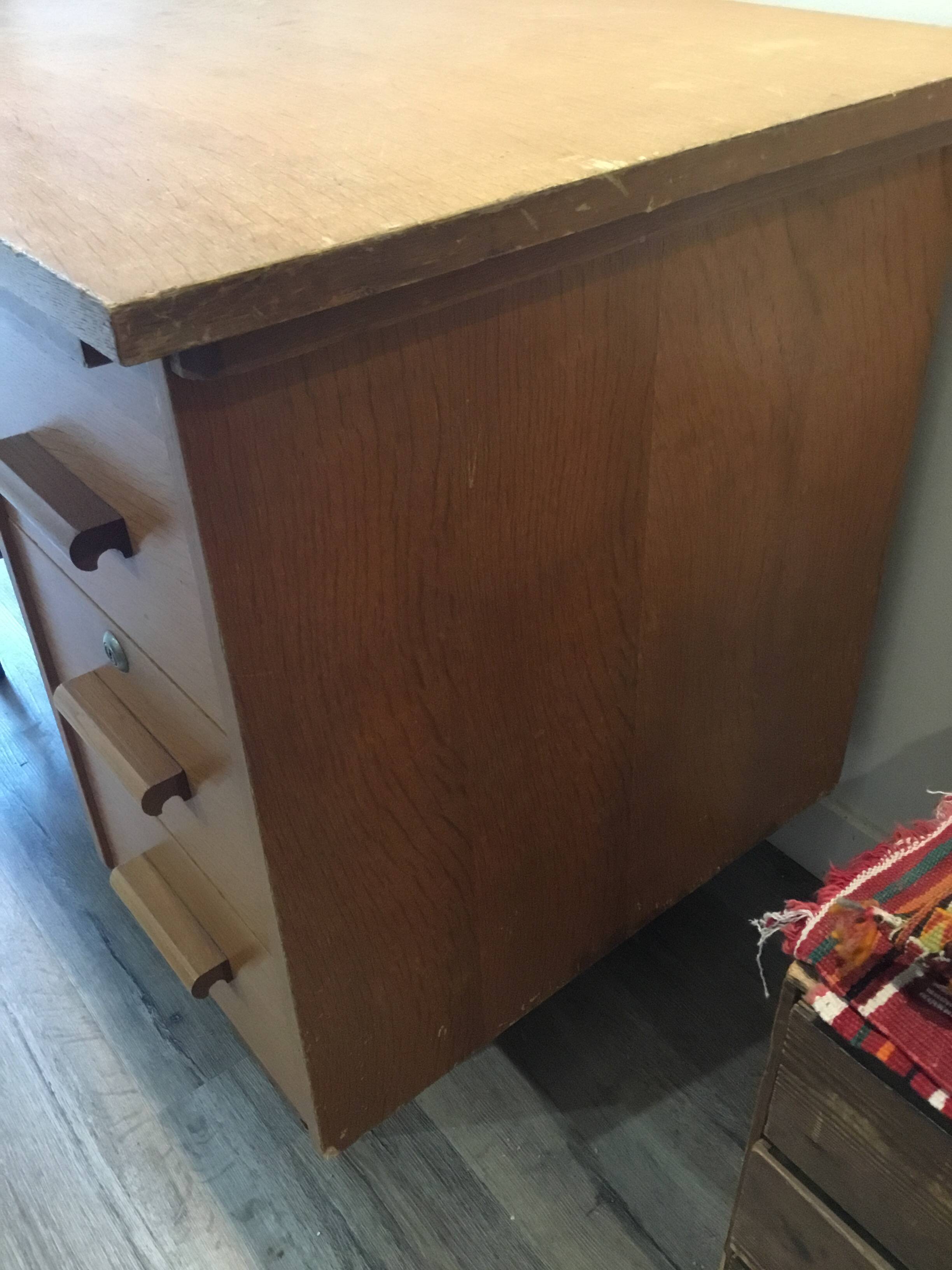 wood and metal desk from the 1960s in modernist style