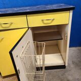 Vintage yellow sideboard, and black marble top.