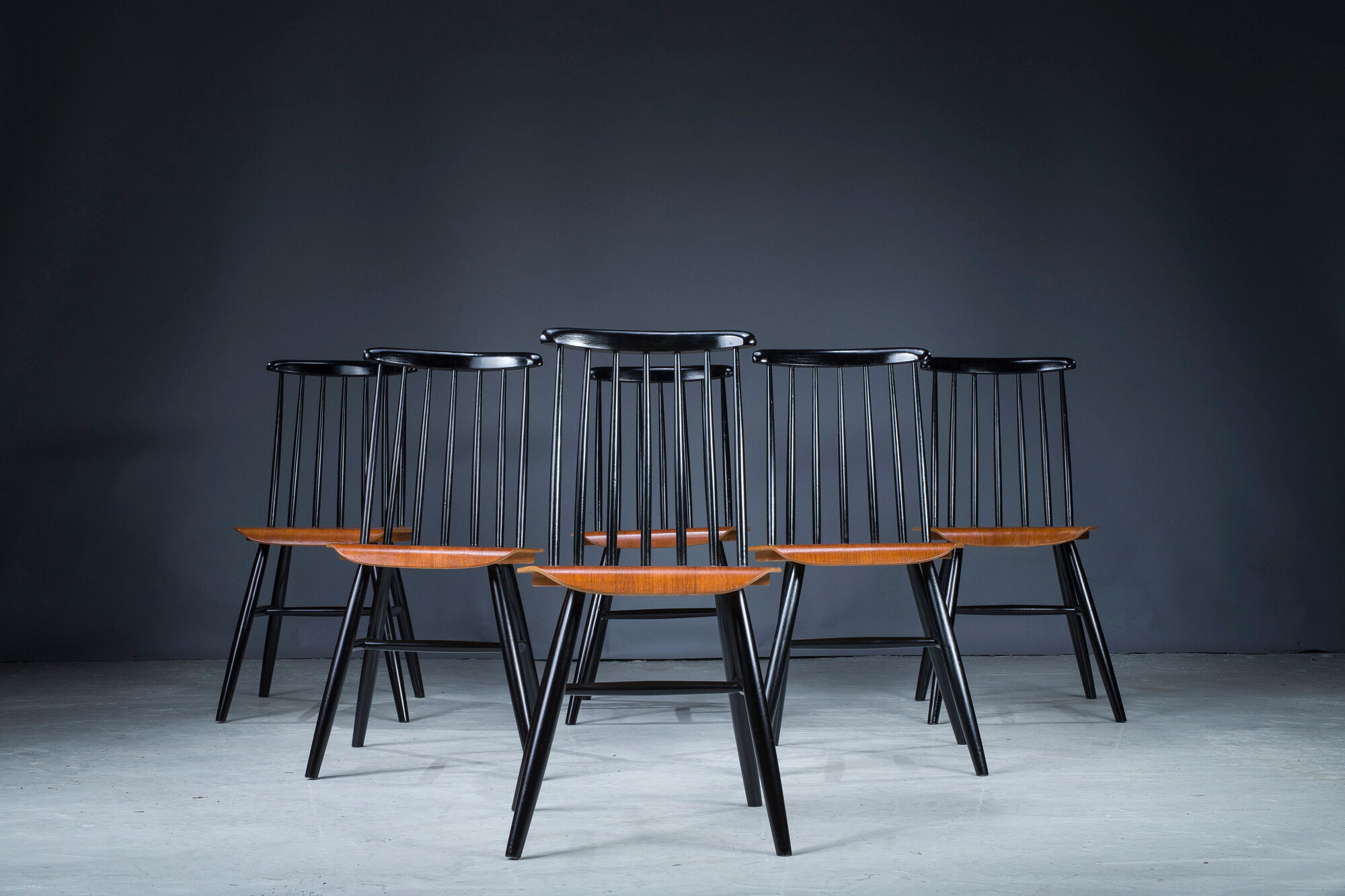French Fanett Beech and Teak Chairs by Ilmari Tapiovaara, 1960s, Set of 6