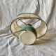 Old small green ceramic side lamp with dried flower lampshade