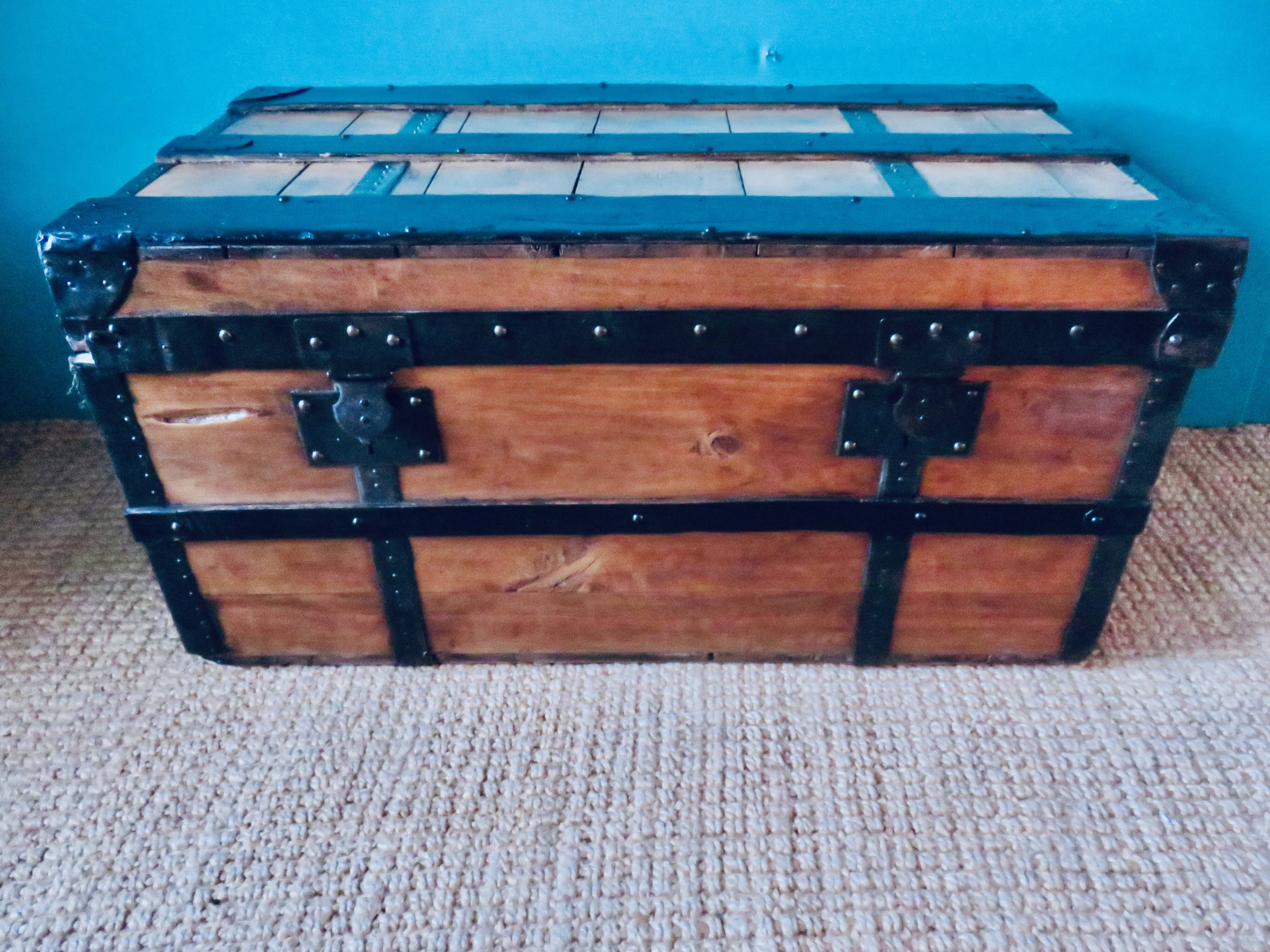 Cargo trunk or seat. Wood and metal, France circa 1900.