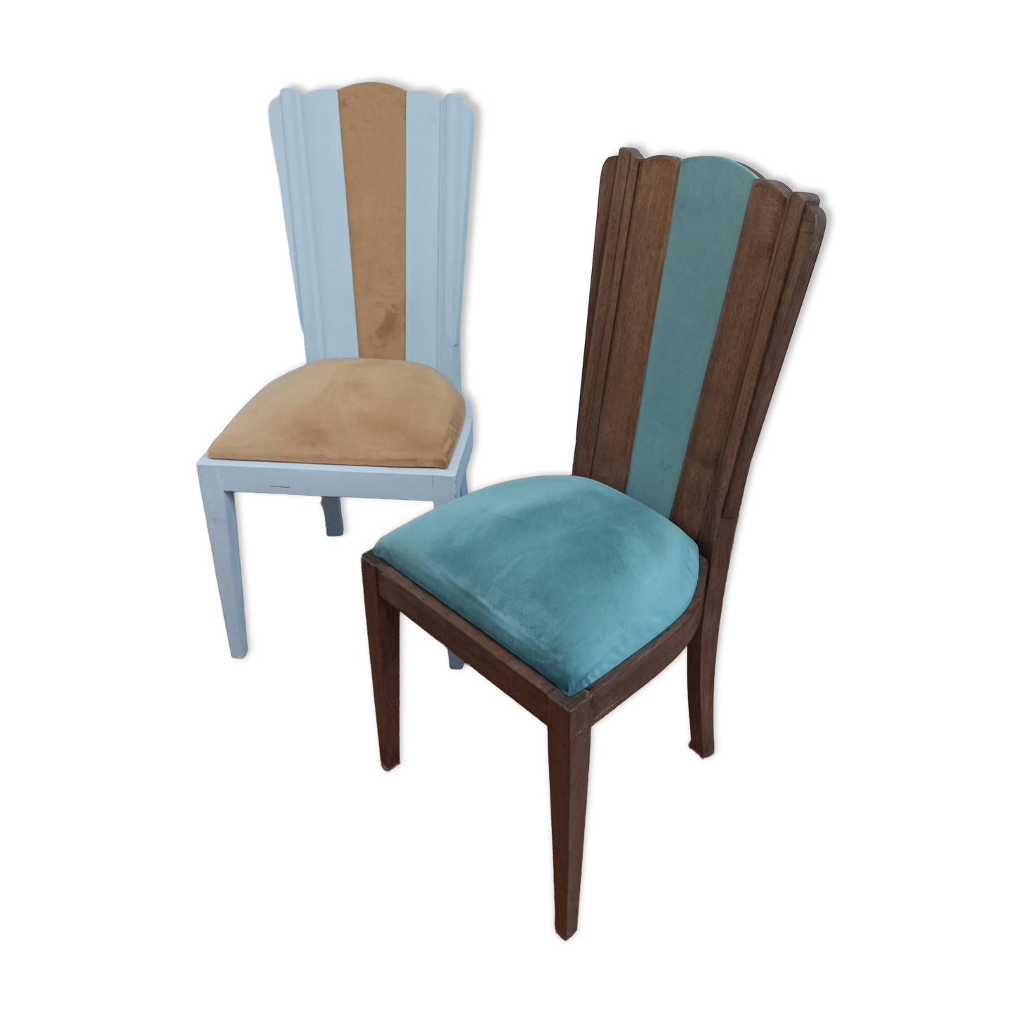 Pair of vintage 1930s chairs in wood and velvet (Art Deco style)
