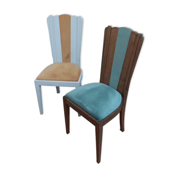 Duo de chaises en bois & velours style Art Déco, 1930