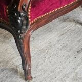 Louis-Philippe armchair in mahogany and burgundy velvet, floral decoration.