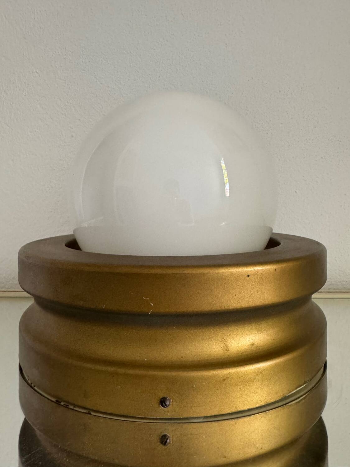 Opaline ball lamp with gold base from the 70s