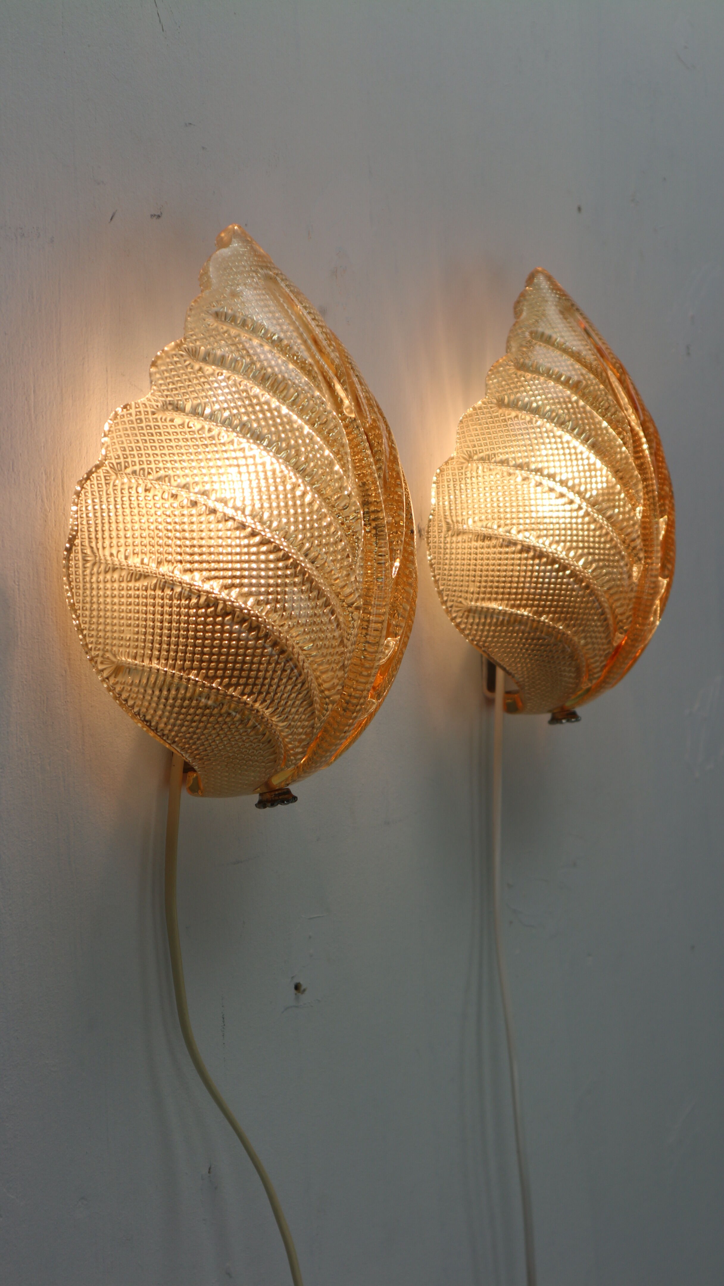 Set of 2 swedish leaf shaped wall sconces Fritz Kurz  for Orrefors, 1960s