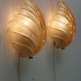 Set of 2 swedish leaf shaped wall sconces Fritz Kurz  for Orrefors, 1960s