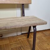 Vintage wooden and metal nursery school bench, 2 m