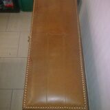 Malle, banc coffre en cuir marron